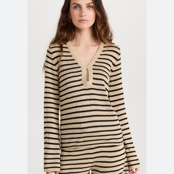Monrow Striped Flare Sleeves Bohemian Sweater Pullover - Picture 1 of 8